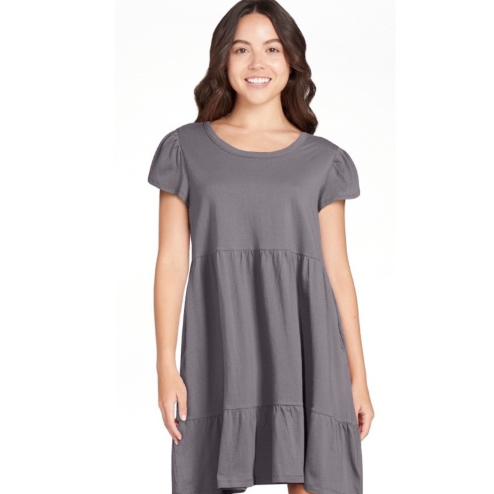 Women’s Flutter Gray Tiered Cotton Knit Dress with pockets sz: XXL (20)